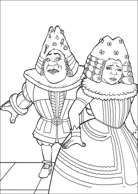 Print Shrek en Fiona in koninklijke kleren kleurplaat